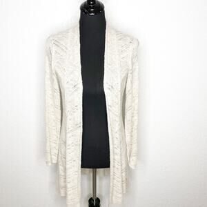 Eileen Fisher cream tan open knit open front long linen blend cardigan size XS